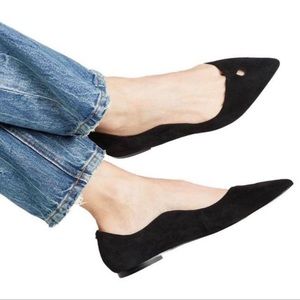 Sam Edelman Rosalie Black Suede Wavy Scalloped Keyhole Pointed Ballet Flats